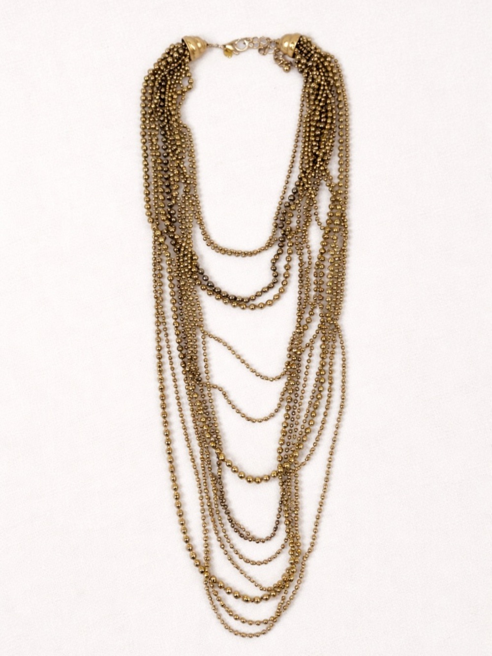 Chico’s Gold Tone Multi Strand Beaded Necklace Statement Layered Chain